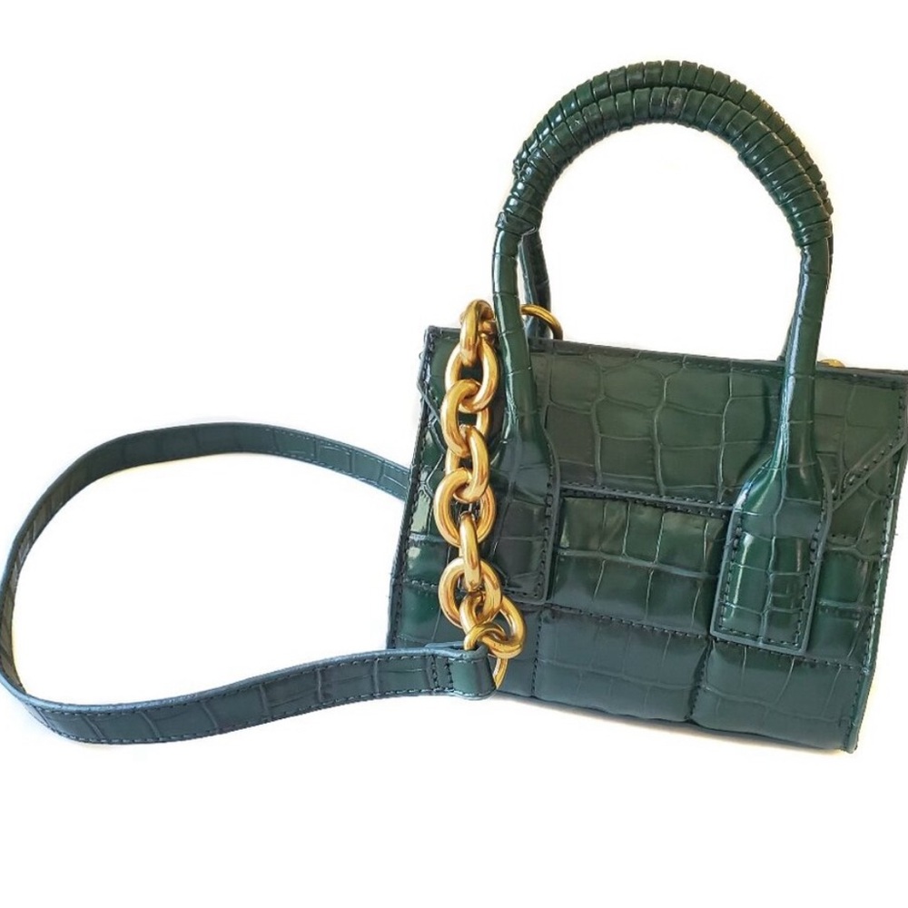 Zara Croc Embossed Faux Leather Crossbody Clutch Bag